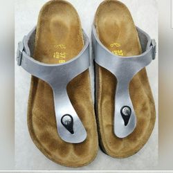 Birkenstock Gizeh Sandals Silver Size 37 USA 6-6.5