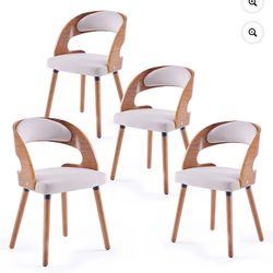 New in box Farini Set of 4 Wood D ining Ch airs with Curved Backrest for Kitchen D ining Room, Light Grey , DC057-LGY