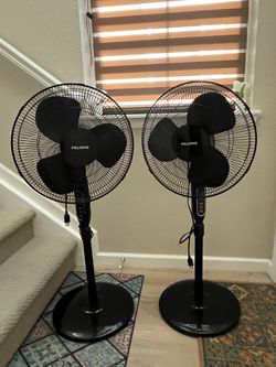 Set of 2 -Pelonis Black Floor Standing Oscillating Fan with remote control