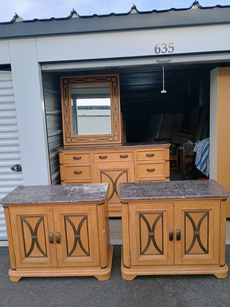 Dresser With Mirror And Two Matching Nightstands