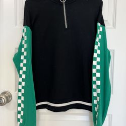 Size M Retro Style F21 Black and Green Checkered Sleeves Quarter Zip Crewneck
