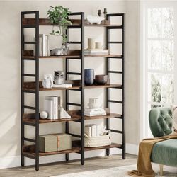 U0129 5-Tier Bookshelf, Double Wide Bookcase Storage Shelves Unit