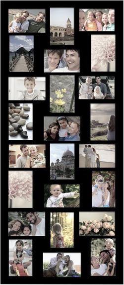 Adeco Decorative Black Wood Wall Hanging Picture Photo Frame, 24 Openings of 4x6" Each