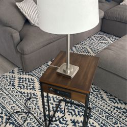 Plug In End Table Side Table Couch Table Brown Wood