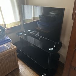 Black Glass TV Stand & TV- $75