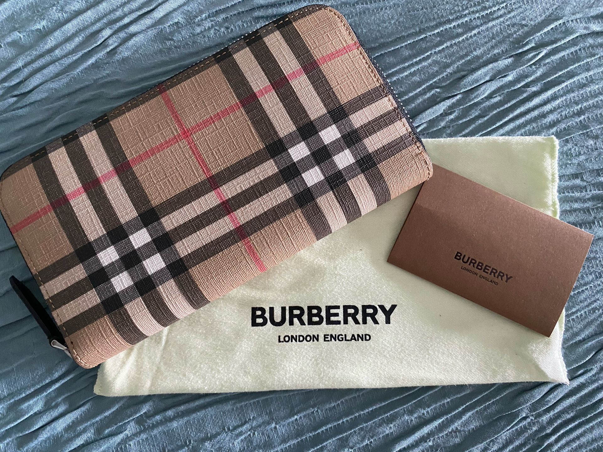 Authentic Burberry Zip-Around Wallet – Classic Check Print