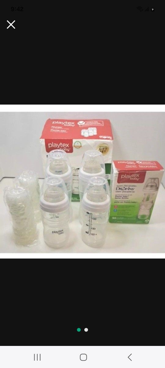 Playtex Newborn Nurser Bottles Gift Set BPA Free + 50 Drop in Liners 4 oz - NEW