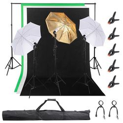 Brand NEW - 3 Point 33" Umbrella Studio Lighting Kit with Backdrops