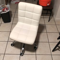 White Leather Rolling Desk Chair