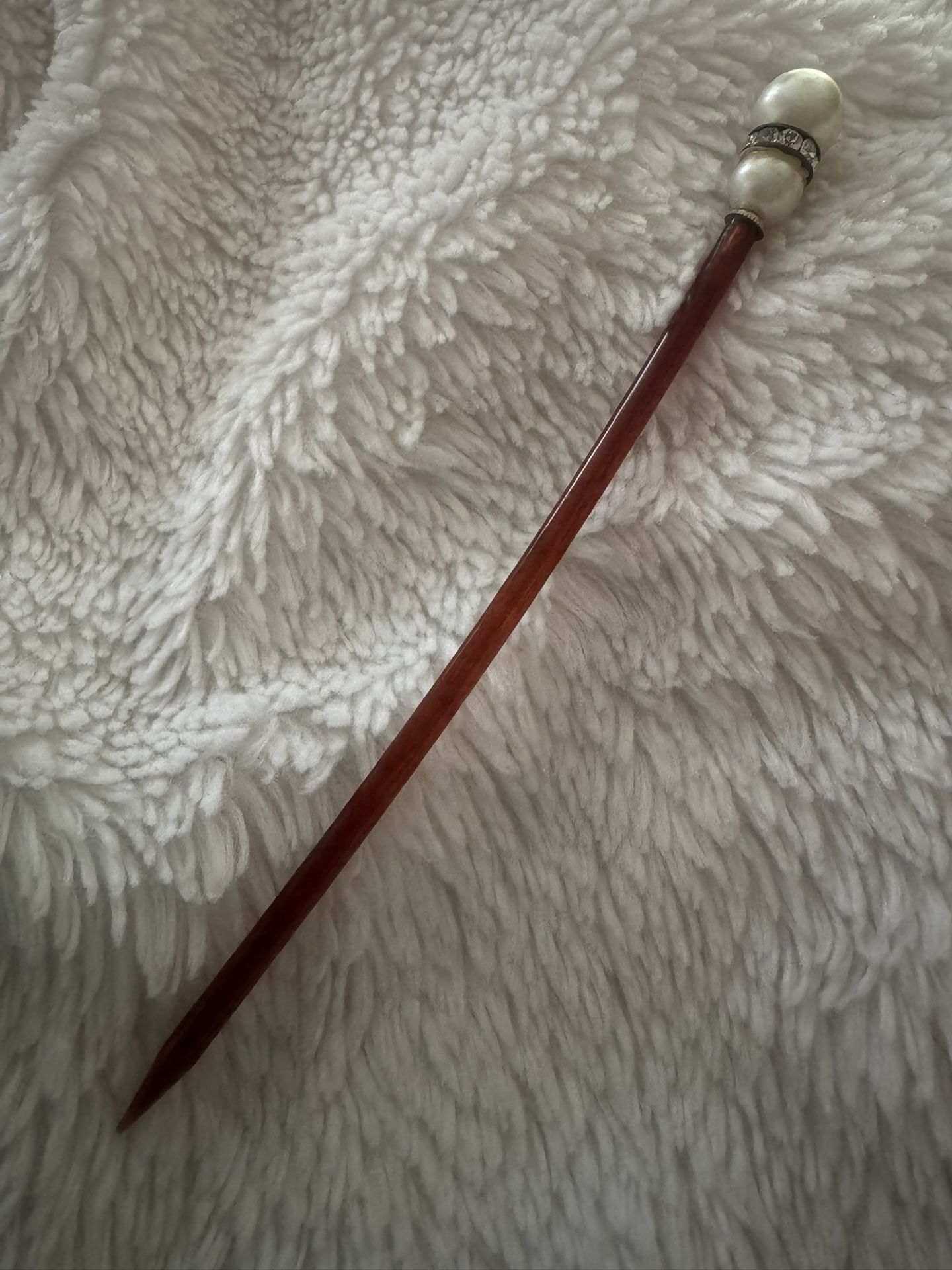 EUC Vintage Celluloid Faux Pearl & Rhinestone Hair Stick, 1940s