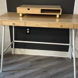 IKEA Bamboo Desk with Matching Monitor Holder