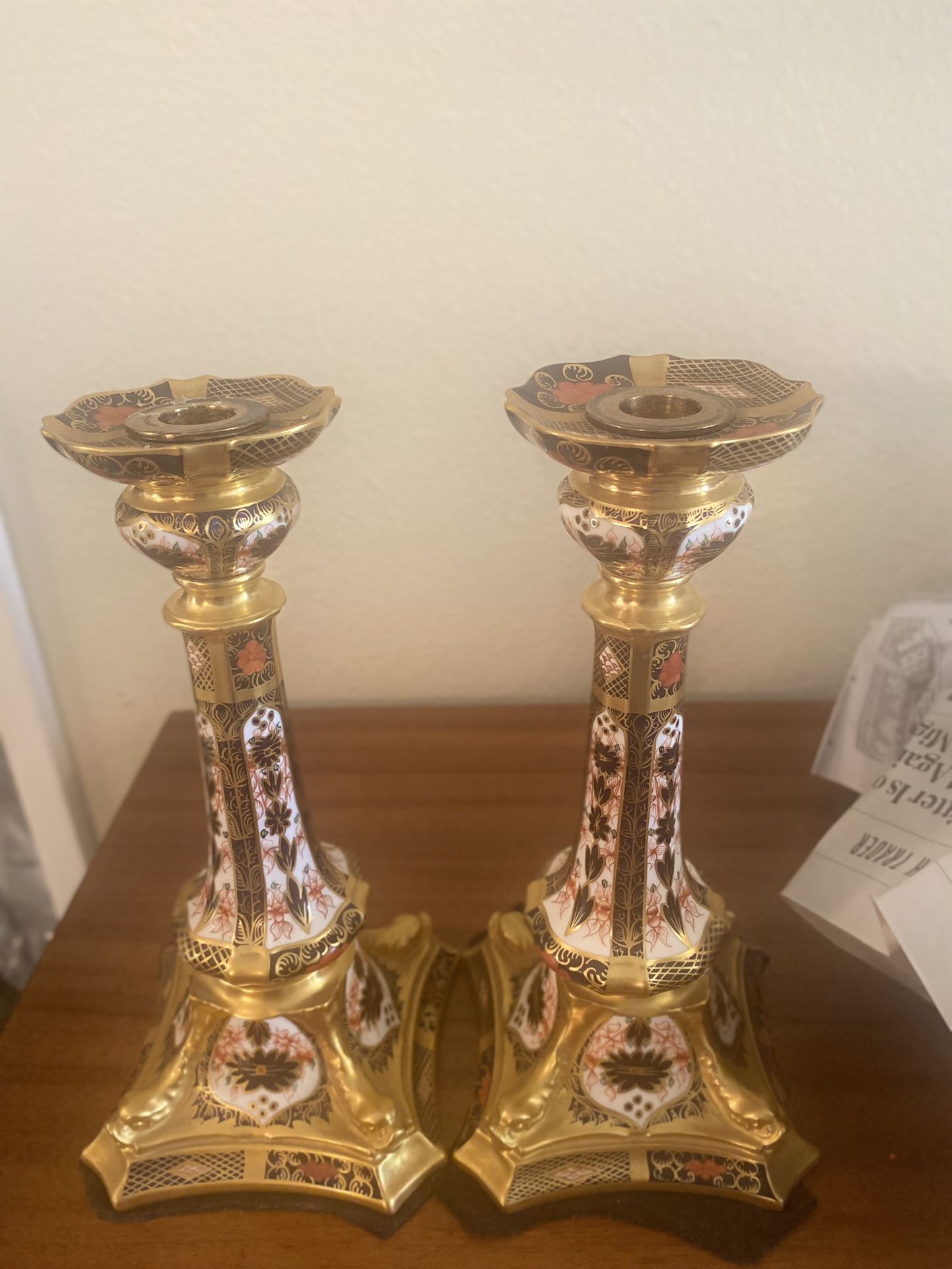 Royal Crown Derby Old Imari Solid Gold Band Candlestick