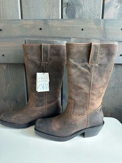 Zara Brown Leather Cowboy Boots