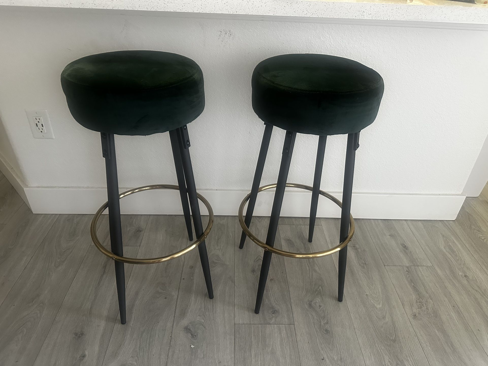 Dark Green Suede Stools