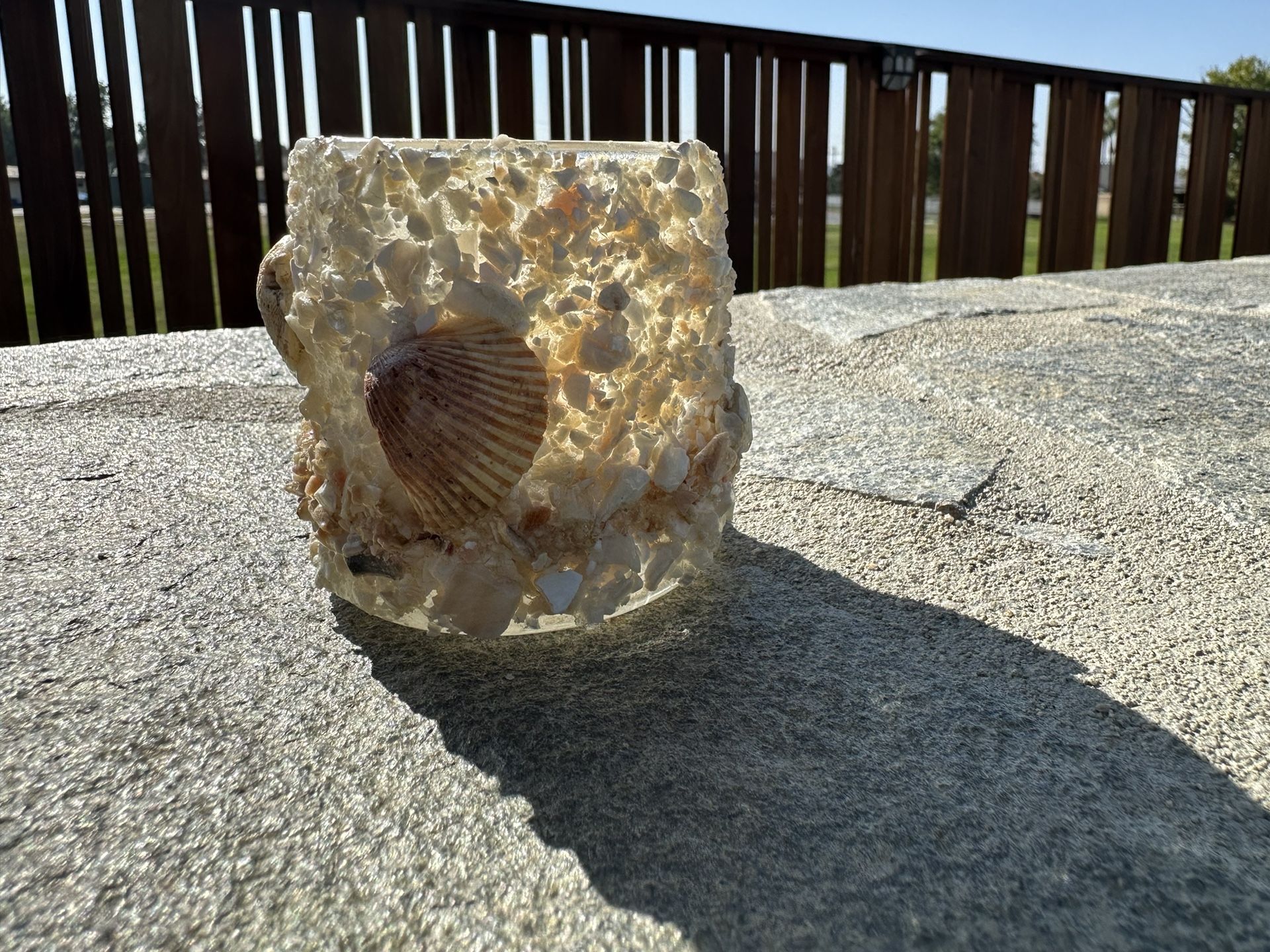 Crushed Shell Covered Tea Lite Holder
