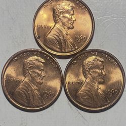 3  1969S Lincoln Memorial Pennies 