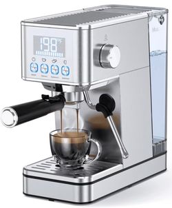 Espresso Machine, 20Bar Compact Stainless Espresso Maker, With Milk Frother Steam Wand, 57.5OZ Removable Water Tank, Displays Making Time & Water Temp