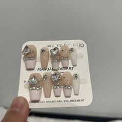 Handmade Nude Pink Diamond Press-On Nails – Size S