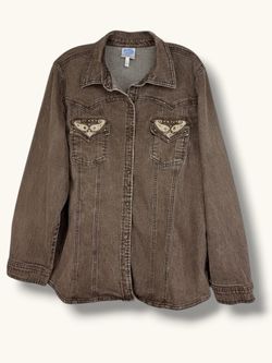 DG2 Diane Gilman Women’s XL Brown Denim Western Boho Southwest Shacket