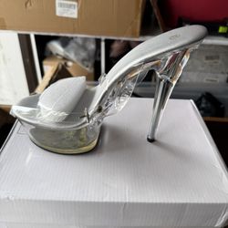 Silver & clear  6 inch heel with a 2 inch platform 