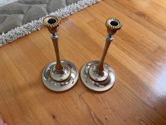 Reed & Barton Roseland Candlesticks Set of 2 - Silver & Gold