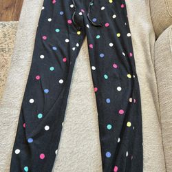 SO Sonoma Women’s XS Black Multicolored Polka Dot Fleece PJ Pants