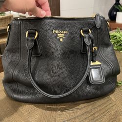 Prada Black Vitello Phenix Leather Hobo Bag 1BC032 Women’s Purse