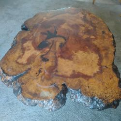 Custom Made Wood Slab Table Heavy Thick Could Use Refinished Or Sanded But In Great Shape Structurally 54" long 40" wide 3" thick