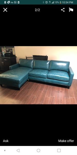 Andersen Top Grain Leather Chaise Sectional Dark Turquoise