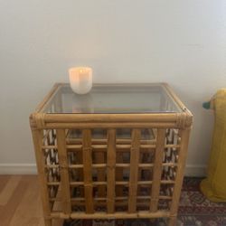 Antique Stackable Glass Rattan Side Tables