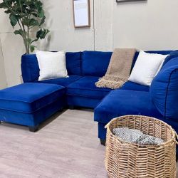 WE DELIVER! 🚚 - Blue Velvet Modular U Sectional Couch with Ottoman Set