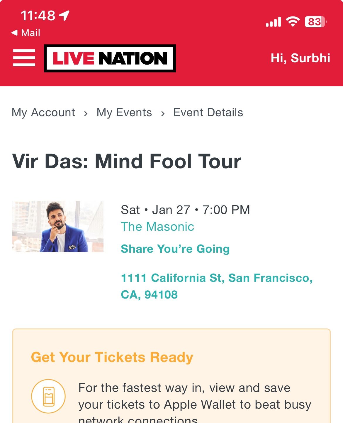 Vir Das Show Ticket For Sale