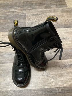Dr. Martens Black Patent Leather Lace-Up Boots, Size 5