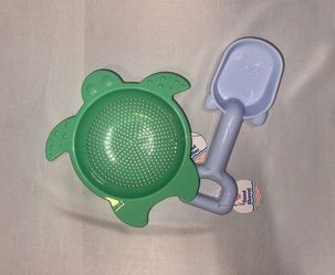 Kids Beach Toys - Green Turtle Sand Sifter & Light Blue Sand Shovel