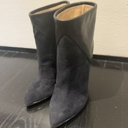 IRO Black Leather Navy Suede Pointed-Toe Boots