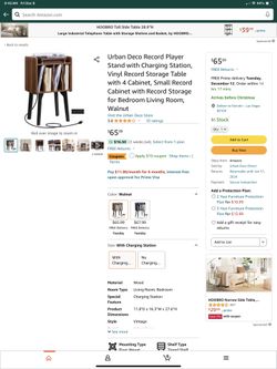 Record Player Stand with Charging Station, Vinyl Record Storage Table with 4 Cabinet