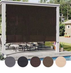 VICLLAX Outdoor Roller Shade 6' W×6' L, Patio Cordless Roller Blinds, Exterior Roll Up Shade with Spliced Design for Patio Porch Gazebo, Wheat