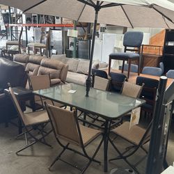 6 Chair Table Umbrella Patio Set