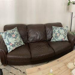 Very Nice Brown Leather Sofa 7 Feet Long. (Pillows Not Included)
