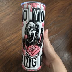 Custom 20oz Scream Ghost face No You Hang Up Pink Blood Drip Stainless Steel Skinny Tumbler