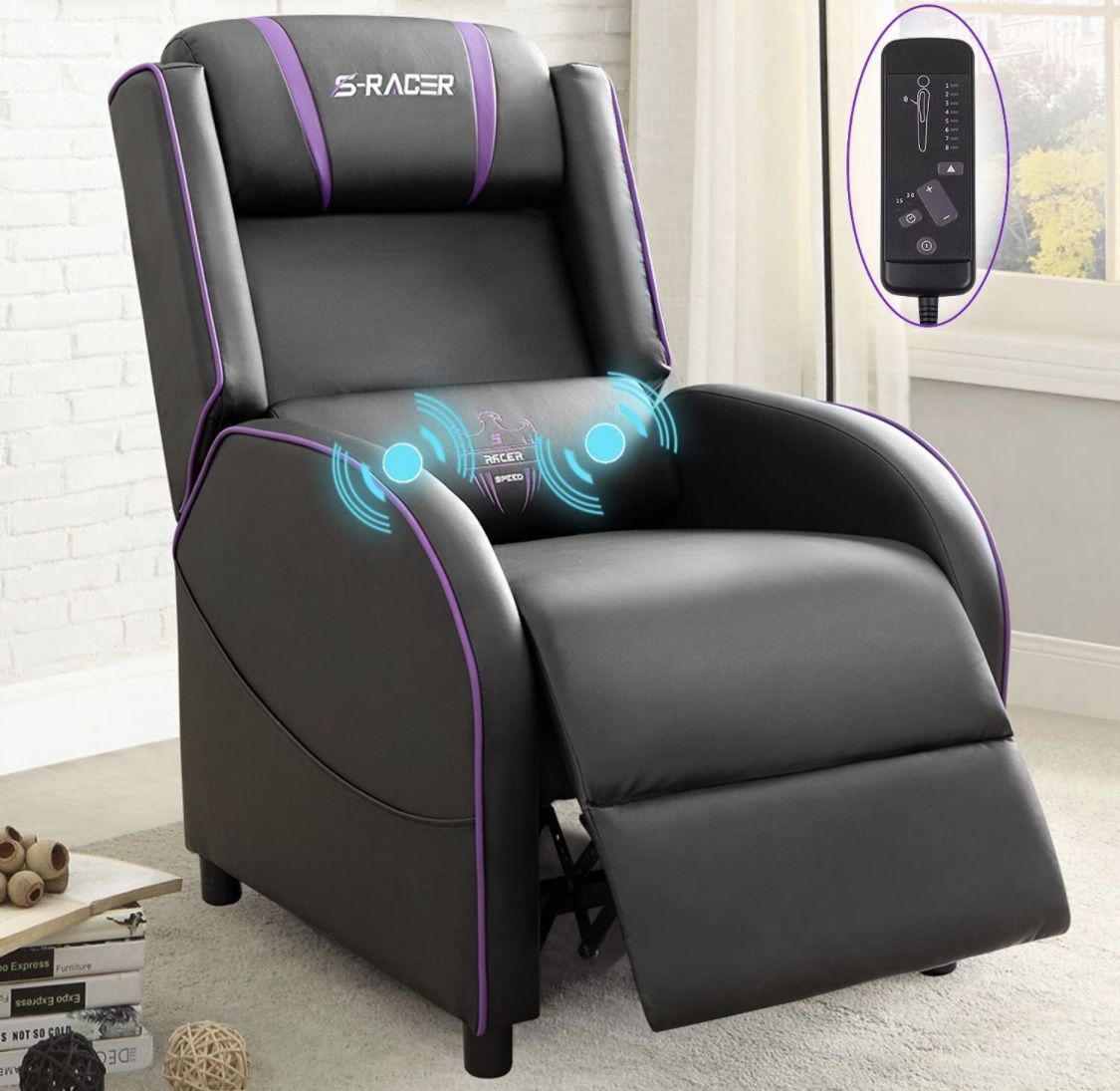 Homall Gaming Recliner Chair Racing Style Single Living Room Sofa Recliner PU Leather Recliner Seat Home Theater Seating