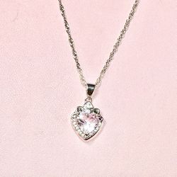 Romanic Pink SapphireHeart Pendant Surrounded By White Sapphires Set In 925 Sterling Silver Breathtaking Brand New Heart Shaped Pendant Necklace 