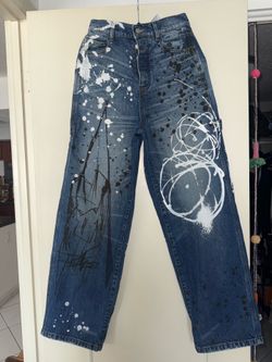 Marc Jacobs Futura Painted Wide Leg Denim Jeans Size 24