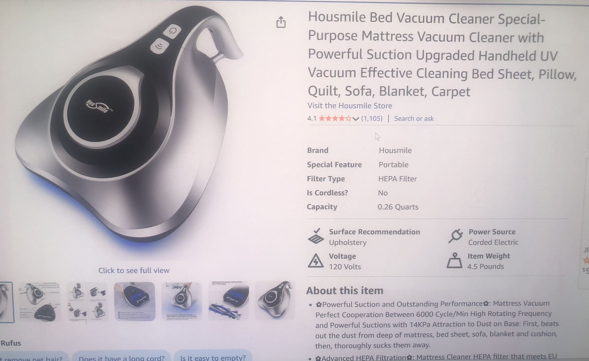 Housmile Bed Vacuum Cleaner With UV