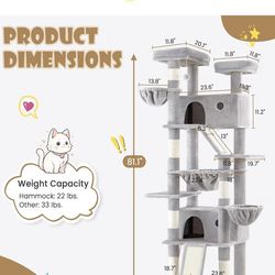 😀 SHA CERLIN 81in Multi-Level Tall Cat Tree Tower for Indoor Kitties/Larger Cat Furniture with Hammock/Cozy Pussycat Perches/Sisal Scratching Post