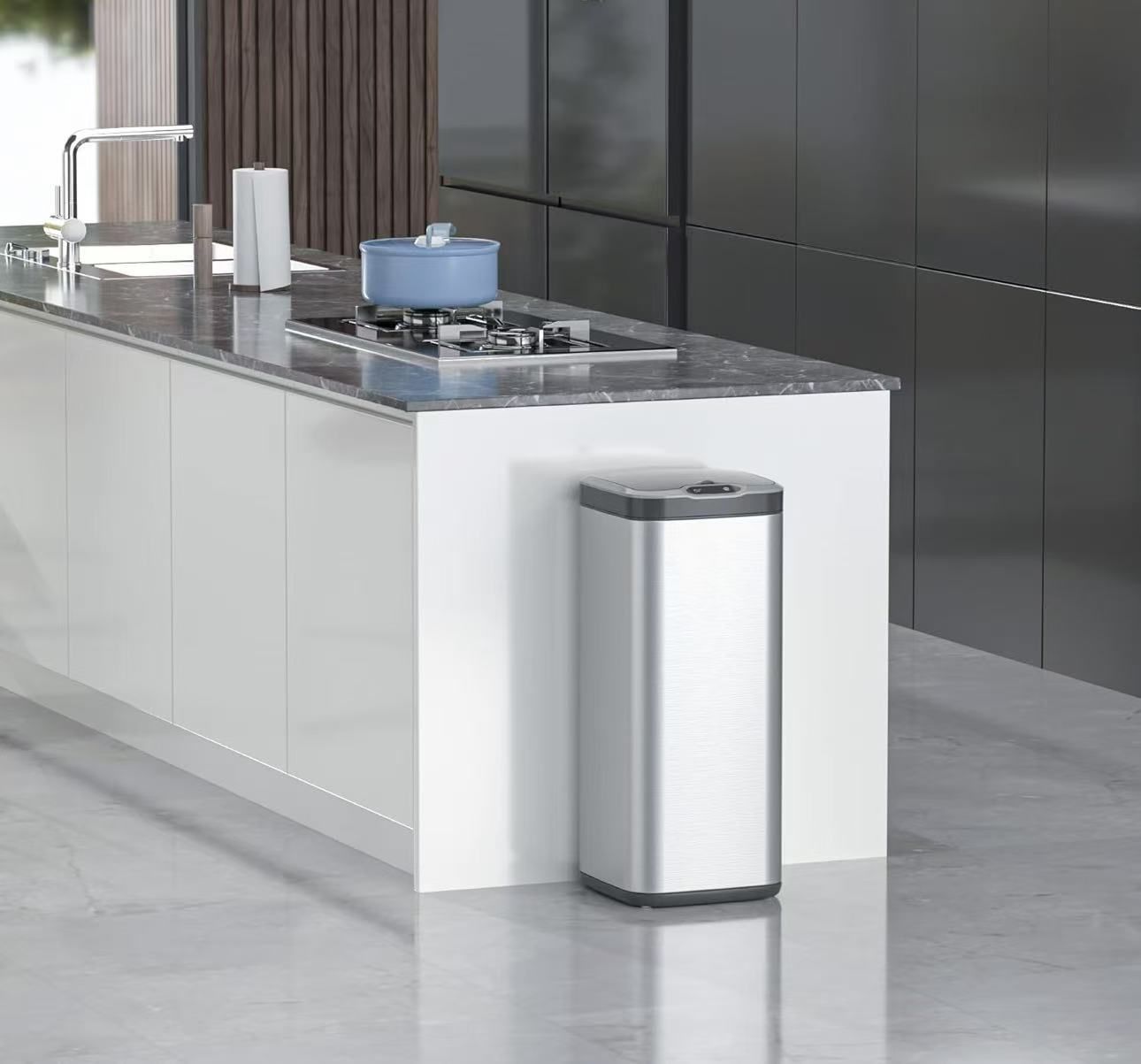 ELPHECO Square Stainless Steel 8 Gallon Sensor Trash Can with Lid, 30 Liter Automatic Kitchen Garbage Can, Slim Metal Trash Can for Home, Hotel, Offic