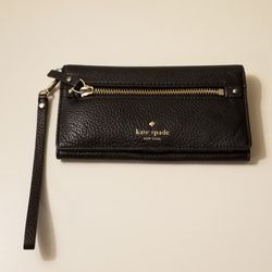 Kate Spade Cobble Hill Rae Pebble Leather Wristlet Wallet Bi-Fold | Black 