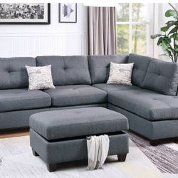 3 PC SECSIONAL SOFA  BLUE GREY NEW IN BOX ☎️ 1714586,2564 