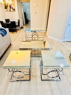 4-Piece Glass and Chrome Table Set