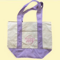 Trader Joe's Mini Canvas Tote Bag - Purple Pastel SPRING Limited Edition